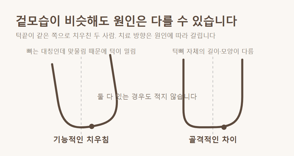 겉모습이 비슷해도 원인은 다를 수 있습니다: 기능적인 치우침과 골격적인 차이
